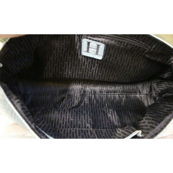 HILFIGER LIGHT BLUE AQUA CROCO PRINT GENUINE LEATHER TOTE SHOULDER BAG HANDBAG - Picture 7 of 8